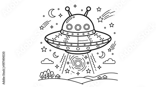 UFO spacecraft with antennae and lights.