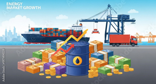 Energy Market Growth with Oil Barrel Vector Design