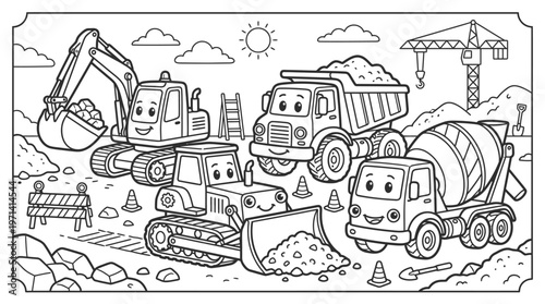 Construction vehicles on a site.