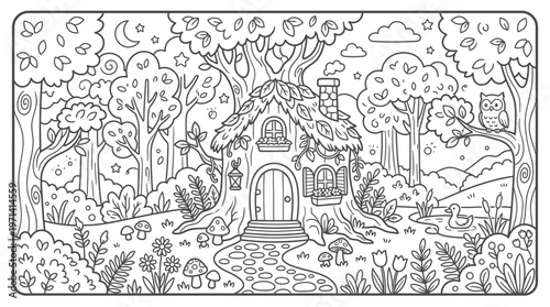 Black and white house with door.