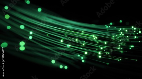 Abstract green fiber optics on black background