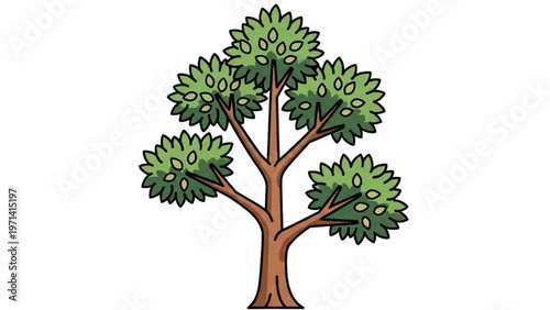 Vector CAD design of a large tree with green leaves and brown branches