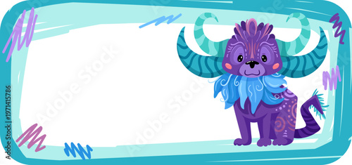 Note sticker, memo label with  Cute Purple Creature With Horns
