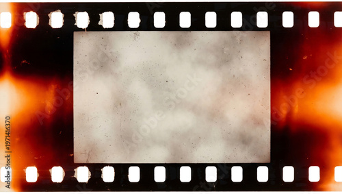Bild auf Leinwand Old 35mm filmstrip or dia positive slide frame with burned edges isolated on white background