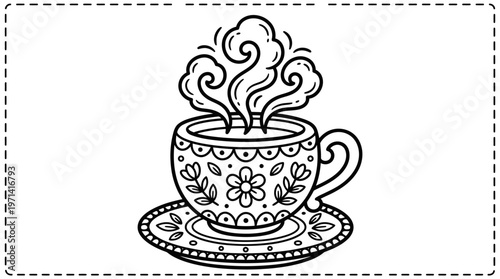 Steaming hot cup of coffee.