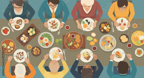 A person enjoying a meal with a fork and knife, sitting at a table with a plate of food.