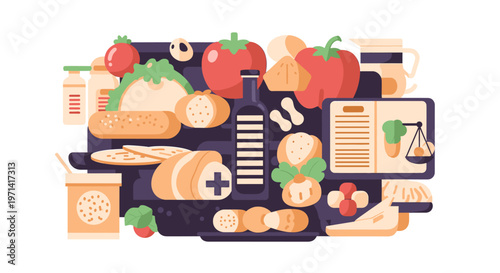 A colorful illustration of a takeout box with chopsticks and a cookie, evoking a sense of casual dining and convenience.