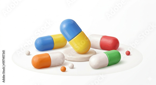 ​3D Isometric Medical Capsules in Claymorphism Style, Health and Pharmacy Illustration Isolated on White Background