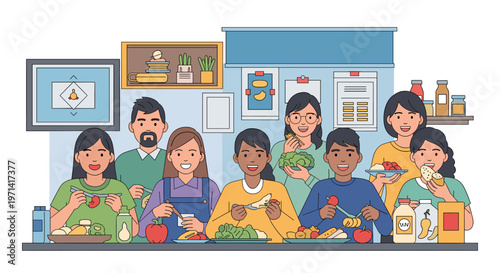 A cartoon woman enjoys a meal with a surprised expression, perfect for illustrating daily life, dining, or breakfast concepts.