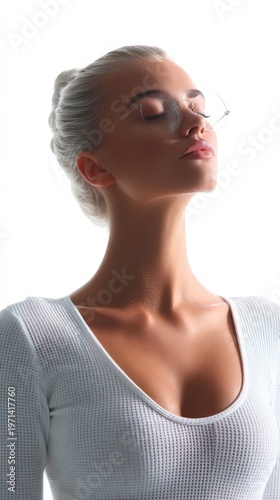 Elegant Young Woman with Glasses in Minimalist Style Portrait