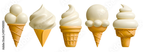 3d ice cream cone vector set illustration isolated