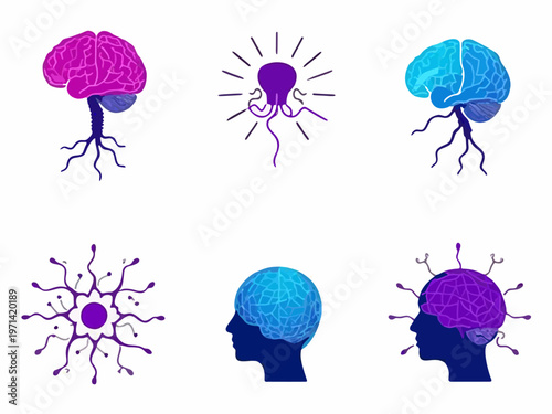 vector illustrations about brain impulses and neuron system