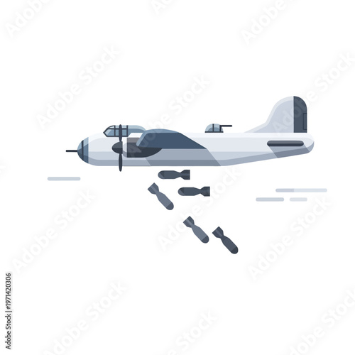 A bomber aircraft releases ordnance during flight