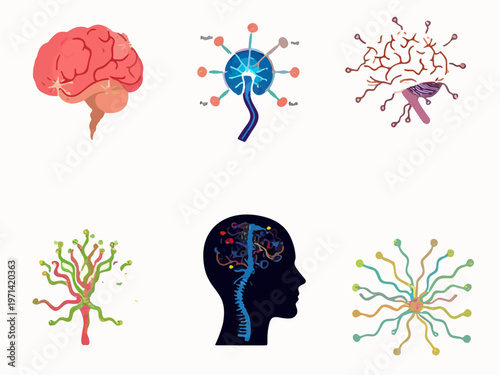 vector illustrations about brain impulses and neuron system