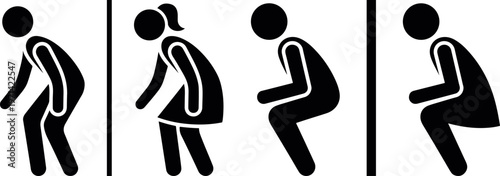 stickman sitting posture silhouette icon set chair positions vector, sitting person silhouettes posture icons minimal human vector pack, seated human silhouette set sitting poses icons simple vector 