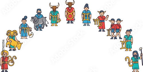 Archway of zodiac symbols and figures represents the celestial calendar.