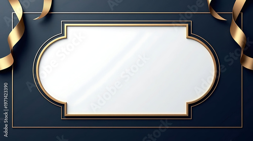 AI Generated Luxury Blue and Gold Decorative Frame Background with Elegant Ribbon Design