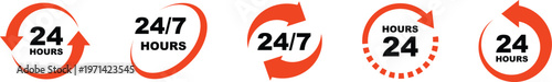 24 7 service icon set. 24-7 open, concept with call icon. Support 24 hours a day and 7 days a week. Support service. Vector Illustration.