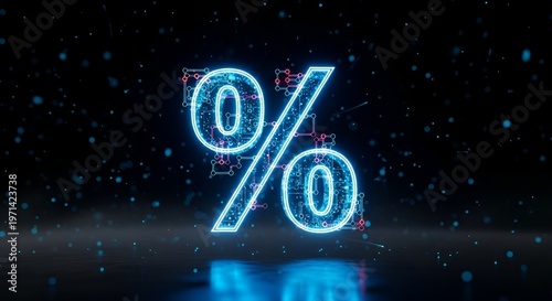 Glowing Blue Percent Sign with Circuit Board Pattern
