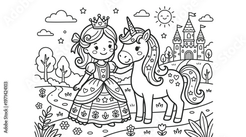 Little girl with a unicorn friend.