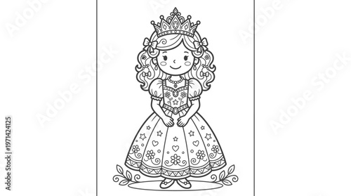 Little girl wearing a crown dress.
