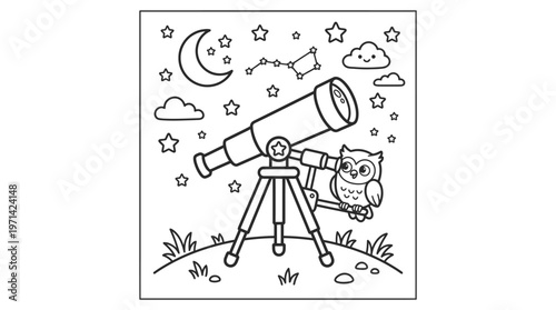 Owl Looking Through a Telescope.