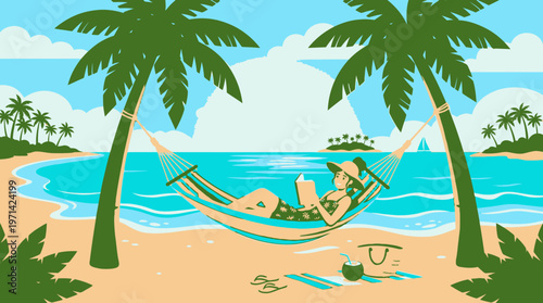 Man relaxing in a beach hammock.