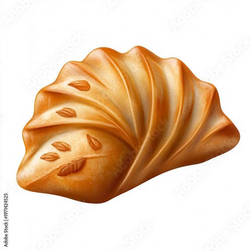 Golden Brown Fan Shaped Pastry with Leaf Decoration