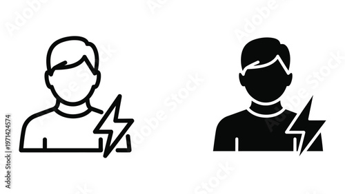 Two silhouetted figures with lightning bolt icons representing energy or inspiration