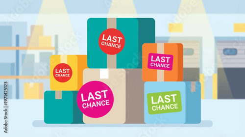Last Chance Sale Cardboard Boxes in Warehouse Logistics Concept