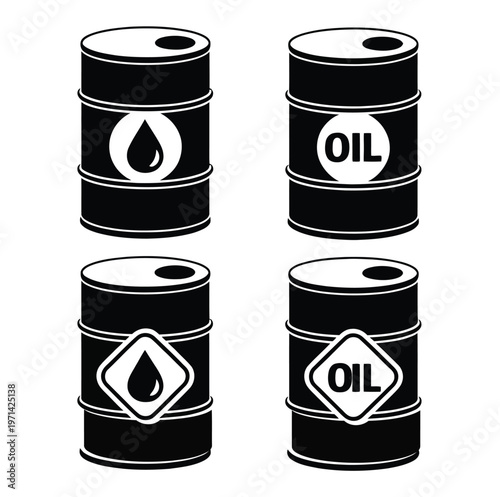 Oil barrel icon vector black silhouette symbol for industry fuel energy storage industrial container concept design