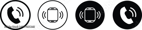 Ringing phone icon set. Call and contact symbols. Smart phone symbols. Alert sign. Communication sign. Incoming call and mobile design
