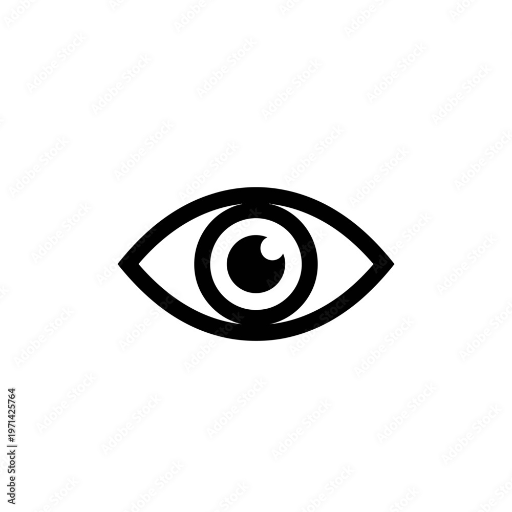 Obraz premium Minimalist eye icon in black and white isolated on white background