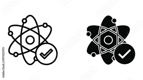 Contrast between traditional and modern atomic structure representations with validation icons