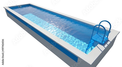 3D rendering of an outdoor rectangular swimming pool with blue ladder
