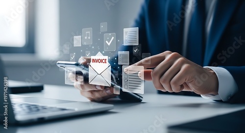 Person Using Digital Invoice and Email Management on Smartphone