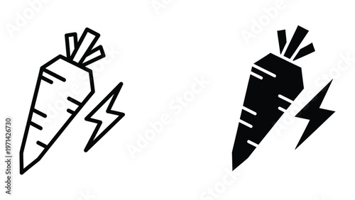 Electric carrots with lightning bolts symbolizing power or energy