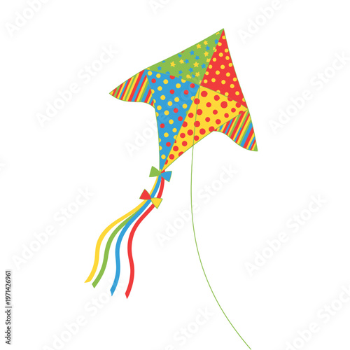A Colorful Kite Soaring High In The Sky With Long Tail