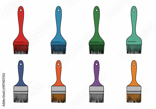 Set of Colorful Cartoon Paintbrushes and Silicone Basting Brushes Icons Isolated on White Background