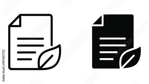 Contrasting document icons emphasizing environmental and standard themes