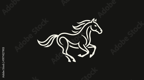 Elegant White Horse Running on Black Background