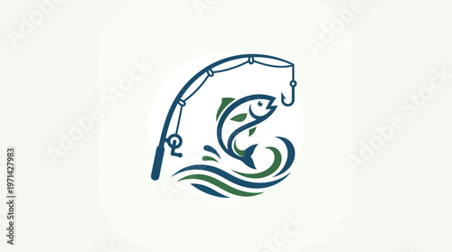 Fishing Logo with Fish Jumping High