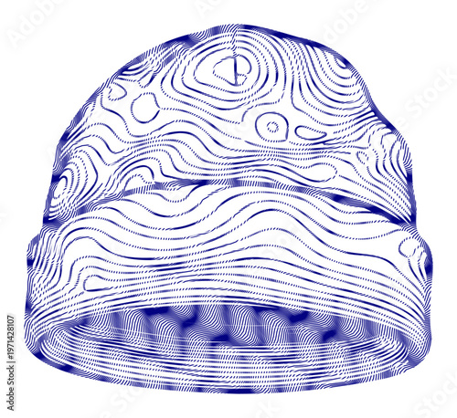 Topographic beanie hat, blue contour line headwear, winter cap mockup