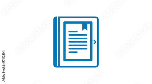 Minimalist Blue E-Reader Icon on White Background