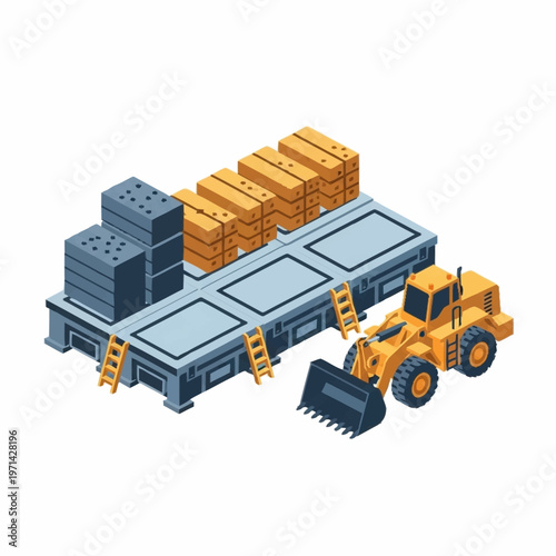 Construction Site with Loader and Materials.