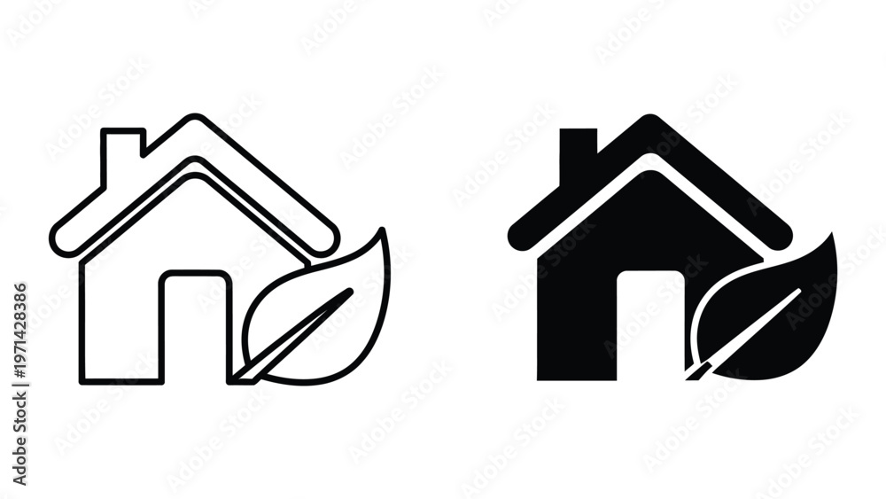 Fototapeta premium Comparison of eco-friendly housing designs with energy efficiency symbols