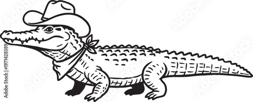 cowboy crocodile wearing hat and bandana