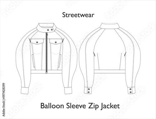 Woman Balloon Sleeve Zipper Jacket