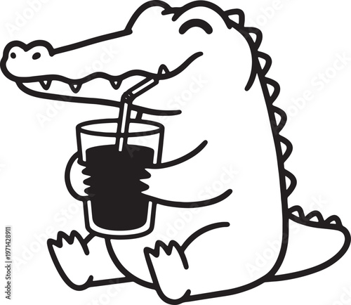 Crocodile drinking soda through straw