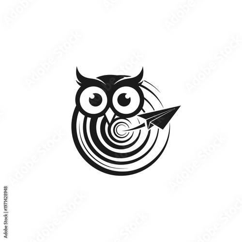 Owl with paper airplane symbol conceptual icon of vision and goals